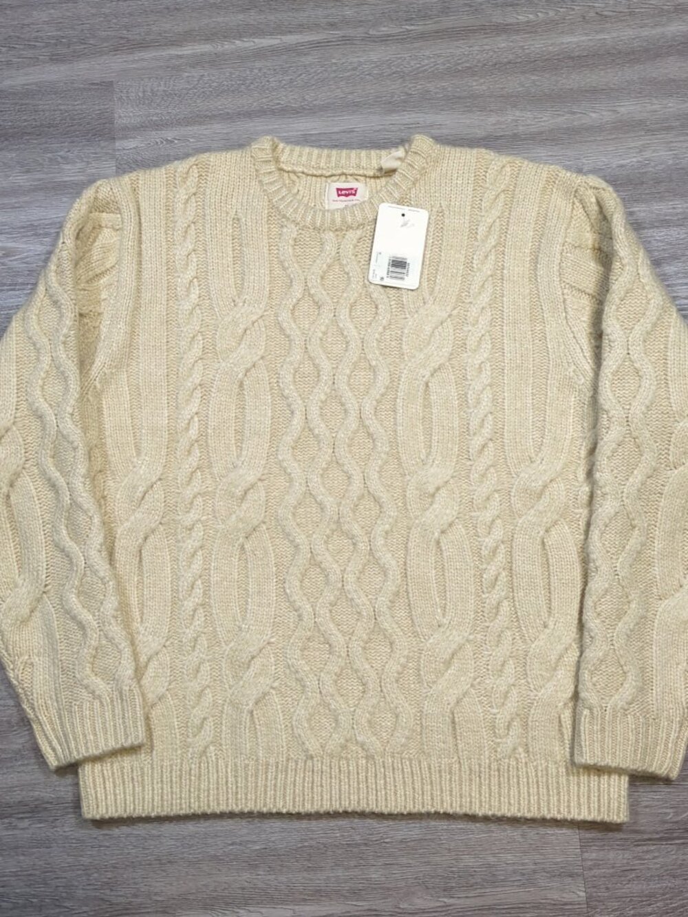 Levi's Cable Knit Battery Crewneck Sweater Men's Medium Relaxed Cream Wool Blend